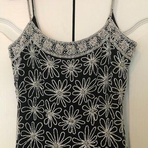 Black evening dress w/ silver beaded flowers/trim